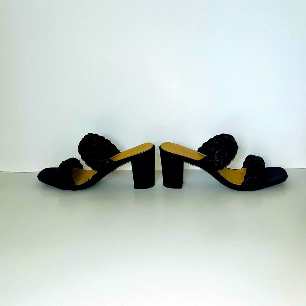 Braided strappy block heel